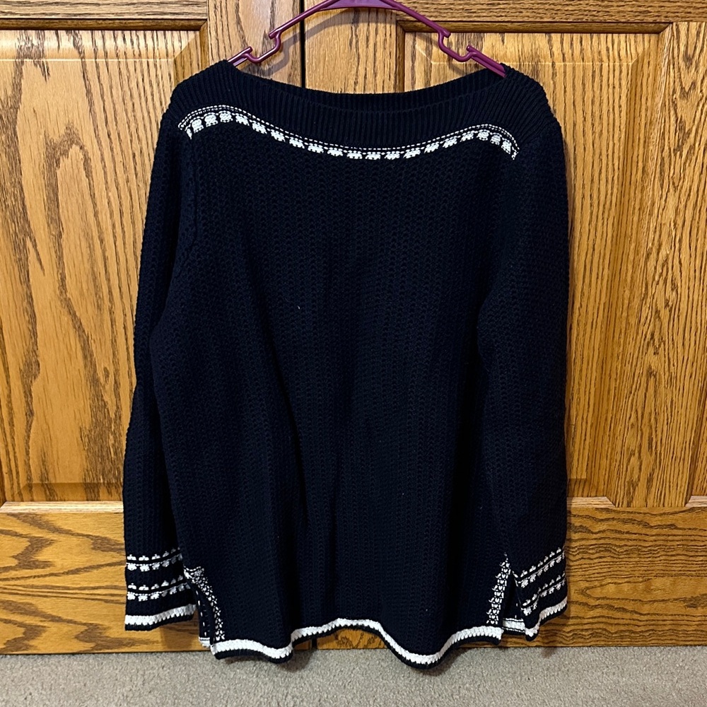 Navy and White Women's Sweater